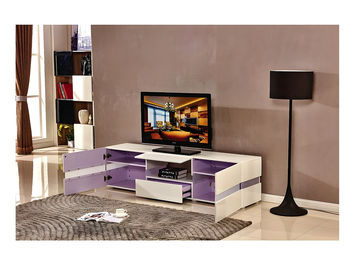 Mobile TV LED "Vida" - 177 x 39 x 45 cm - Bianco laccato
