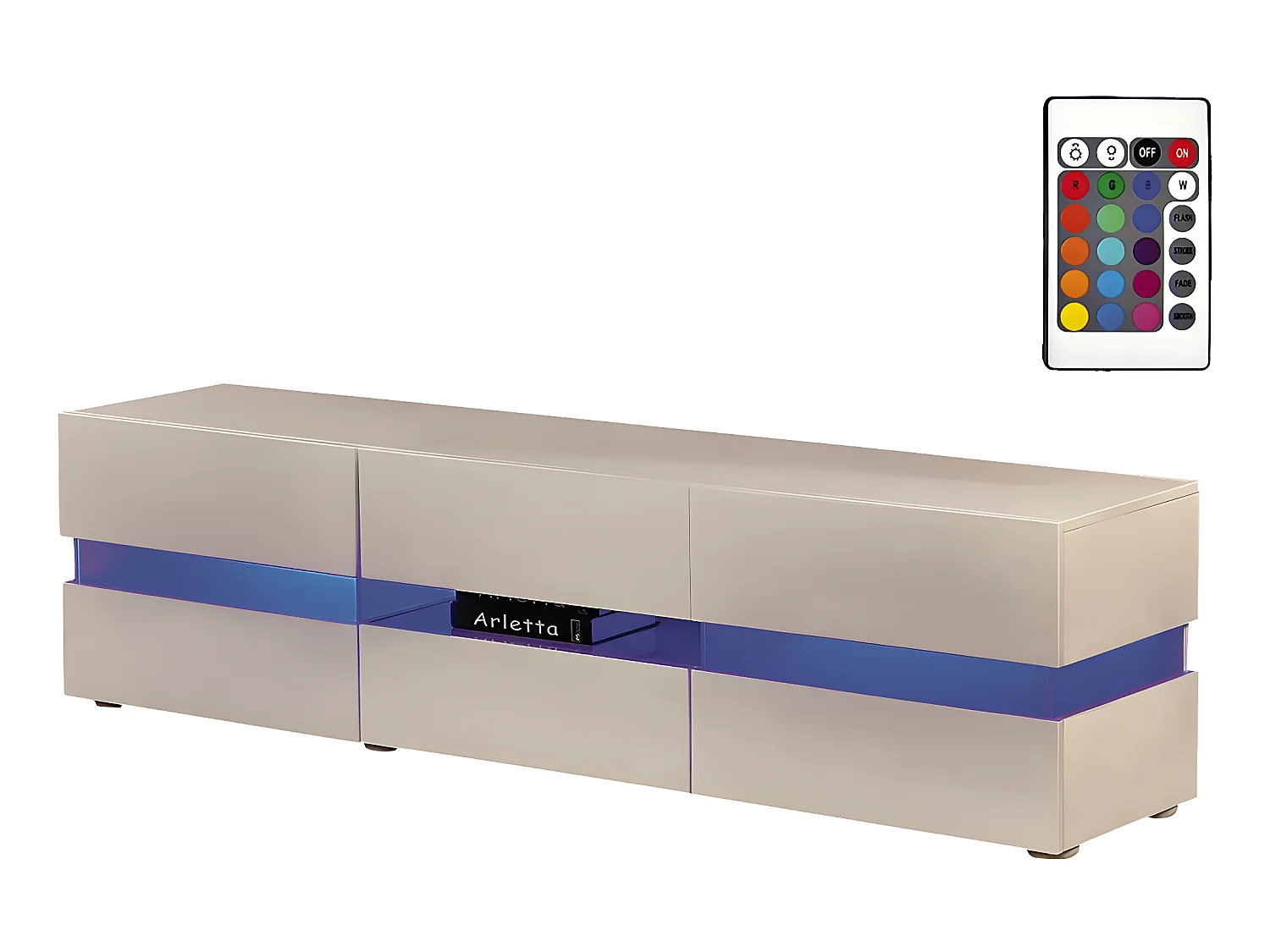 Meuble TV LED "Vida' - 177 x 39 x 45 cm - Blanc laqué