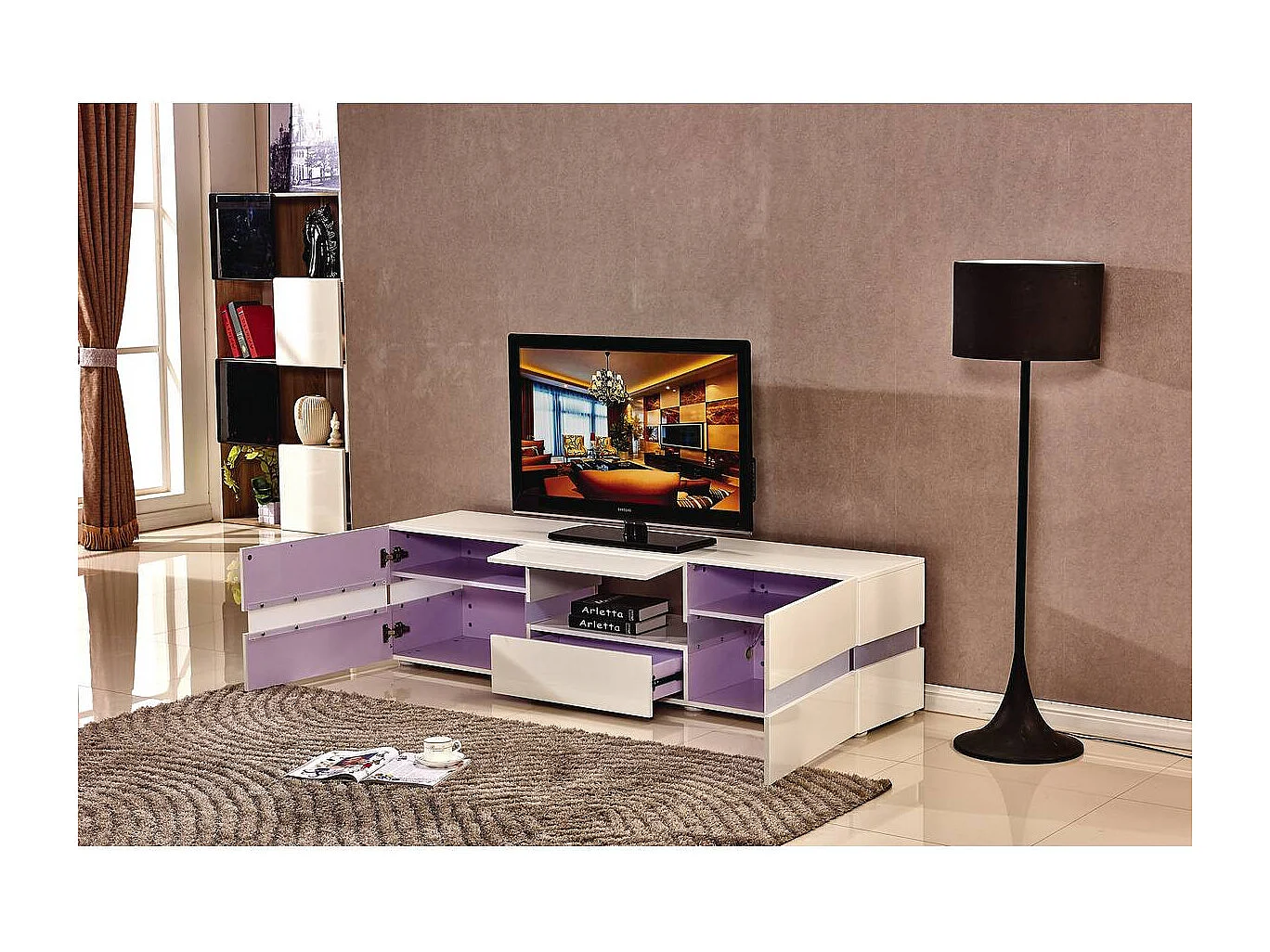 Mobile TV LED "Vida" - 177 x 39 x 45 cm - Bianco laccato