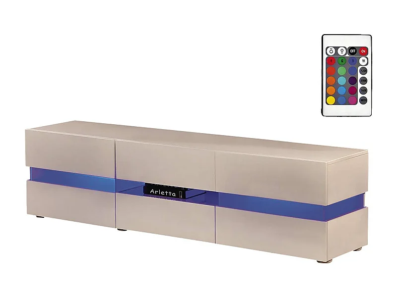 Meuble TV LED "Vida' - 177 x 39 x 45 cm - Blanc laqué