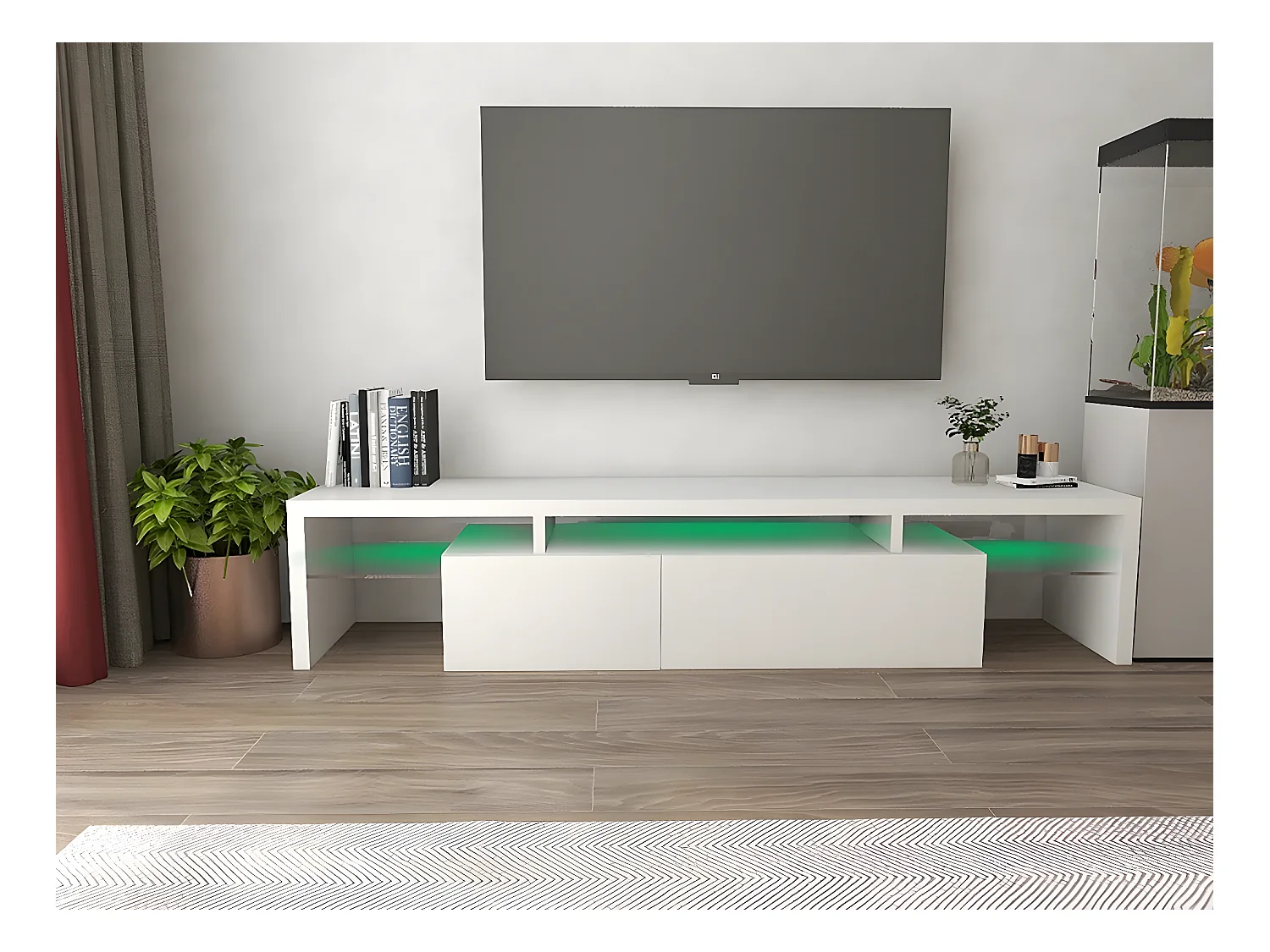Meuble TV LED laqué "Tina" - 187.5 x 34 x 38 cm - Blanc