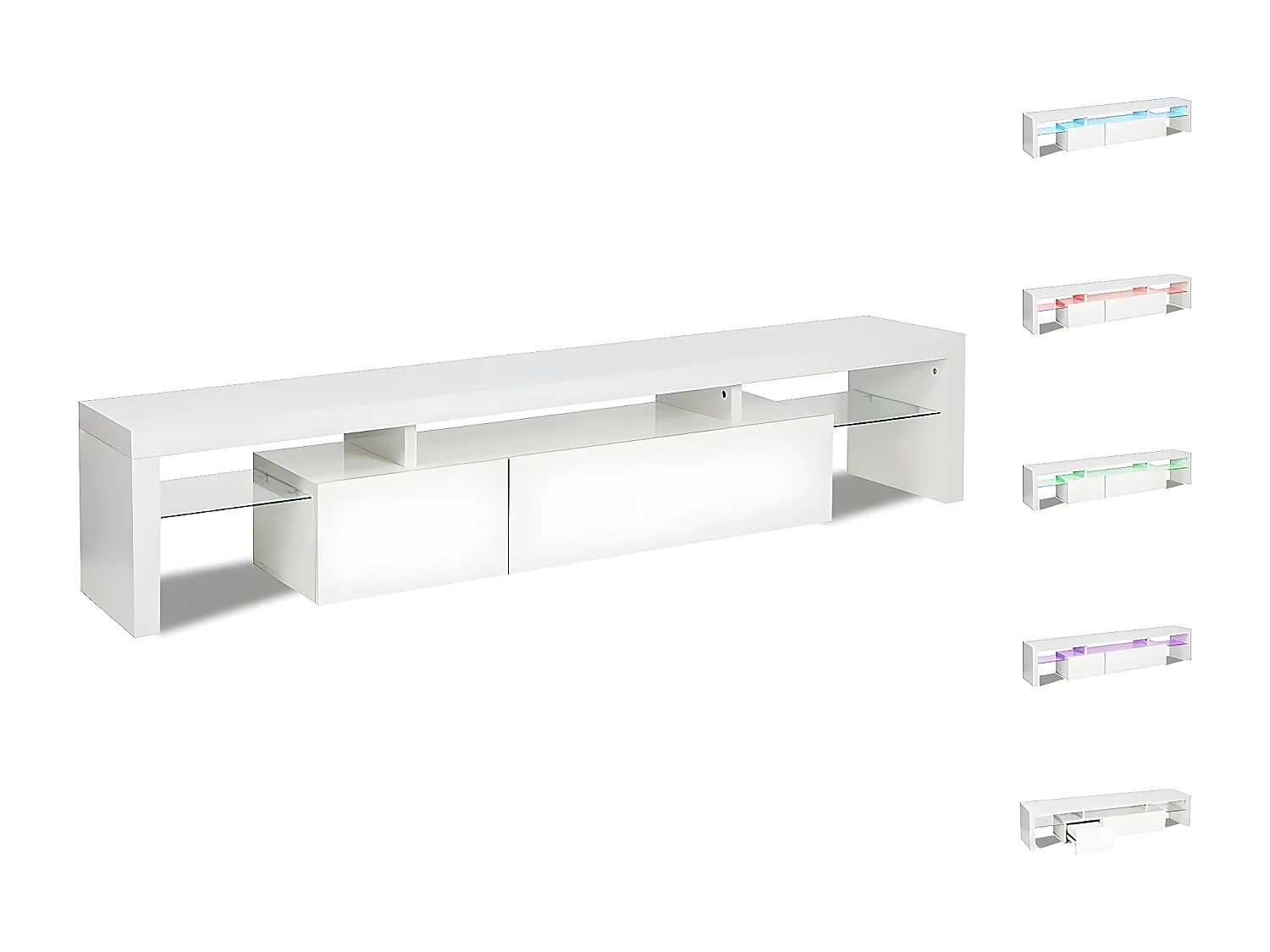 Meuble TV LED laqué "Tina" - 187.5 x 34 x 38 cm - Blanc