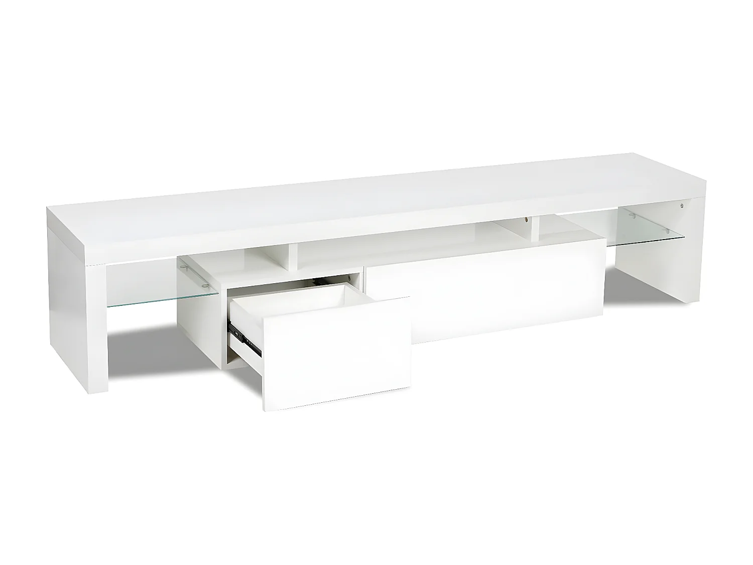 Meuble TV LED laqué "Tina" - 187.5 x 34 x 38 cm - Blanc