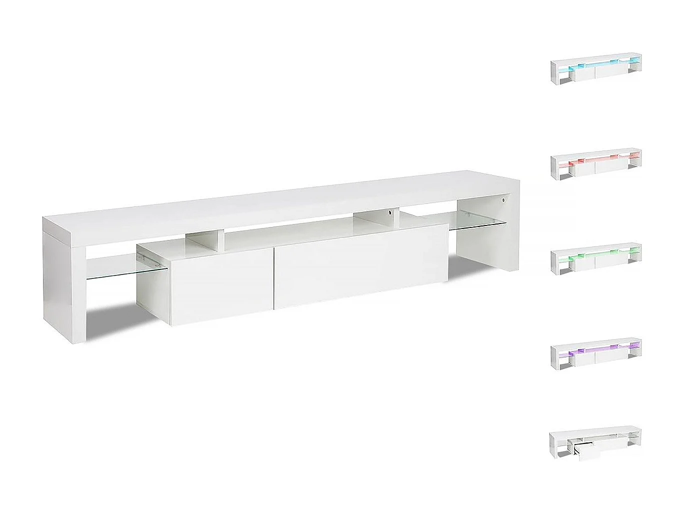 Meuble TV LED laqué "Tina" - 187.5 x 34 x 38 cm - Blanc