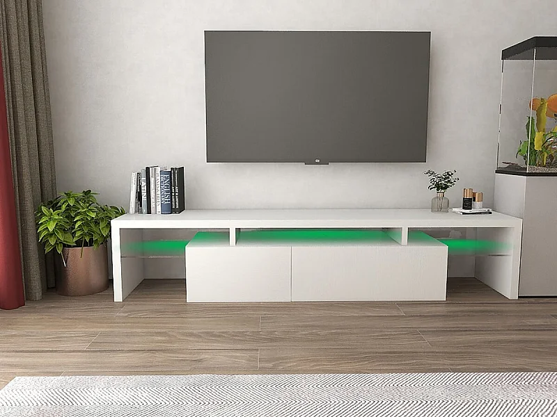 Meuble TV LED laqué "Tina" - 187.5 x 34 x 38 cm - Blanc