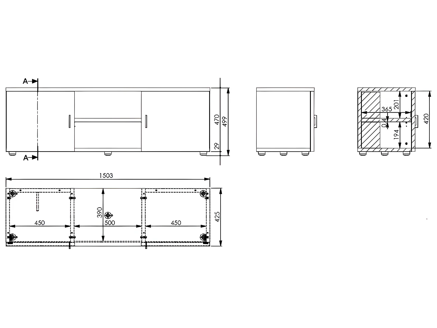 Meuble TV 150 cm 65 Pouces Maxi 2 Portes - Coloris: Chêne Naturel