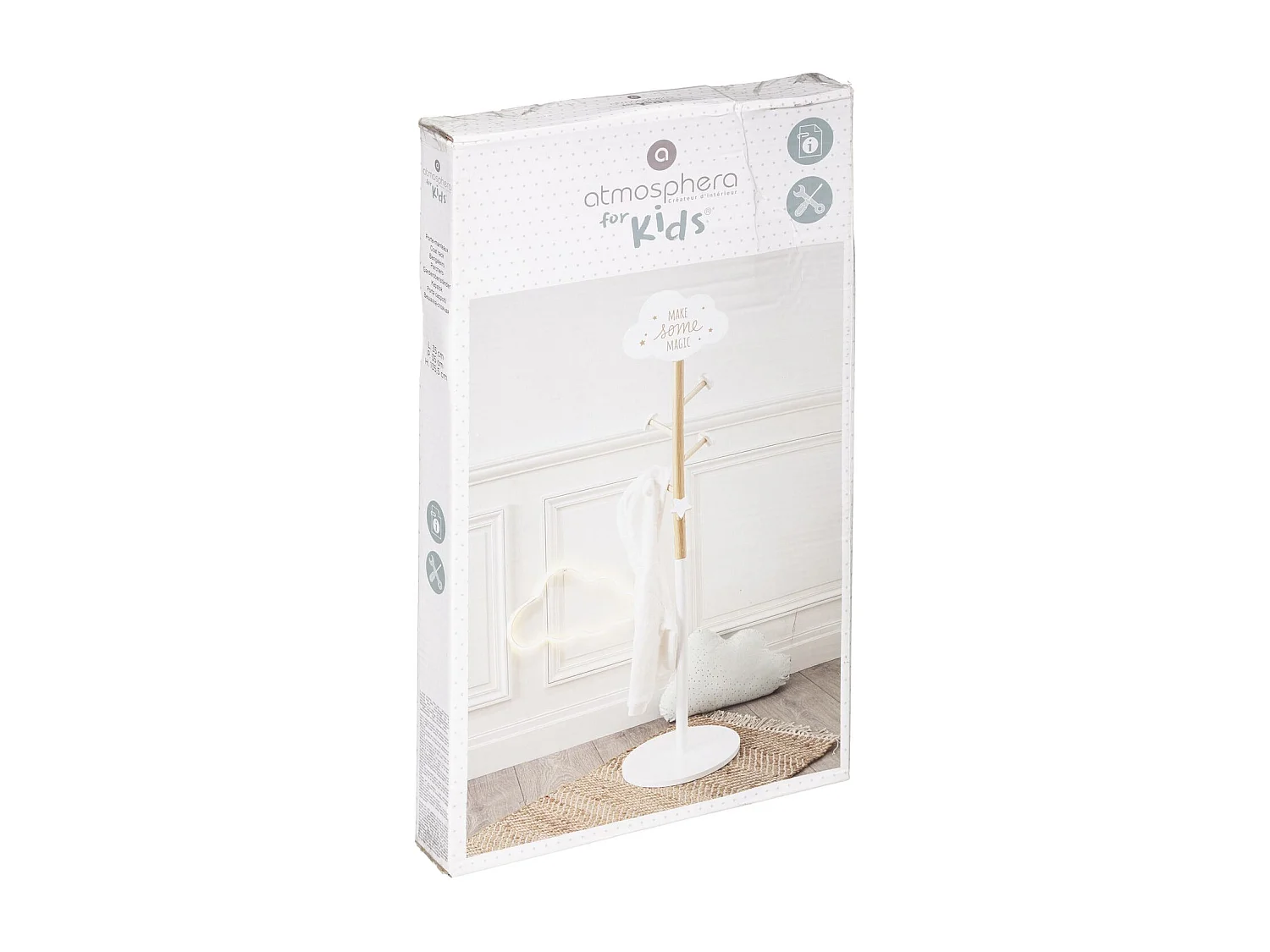 Perchero Pie Nube Infantil 35 cm Melamina Diseño Blanco y Roble