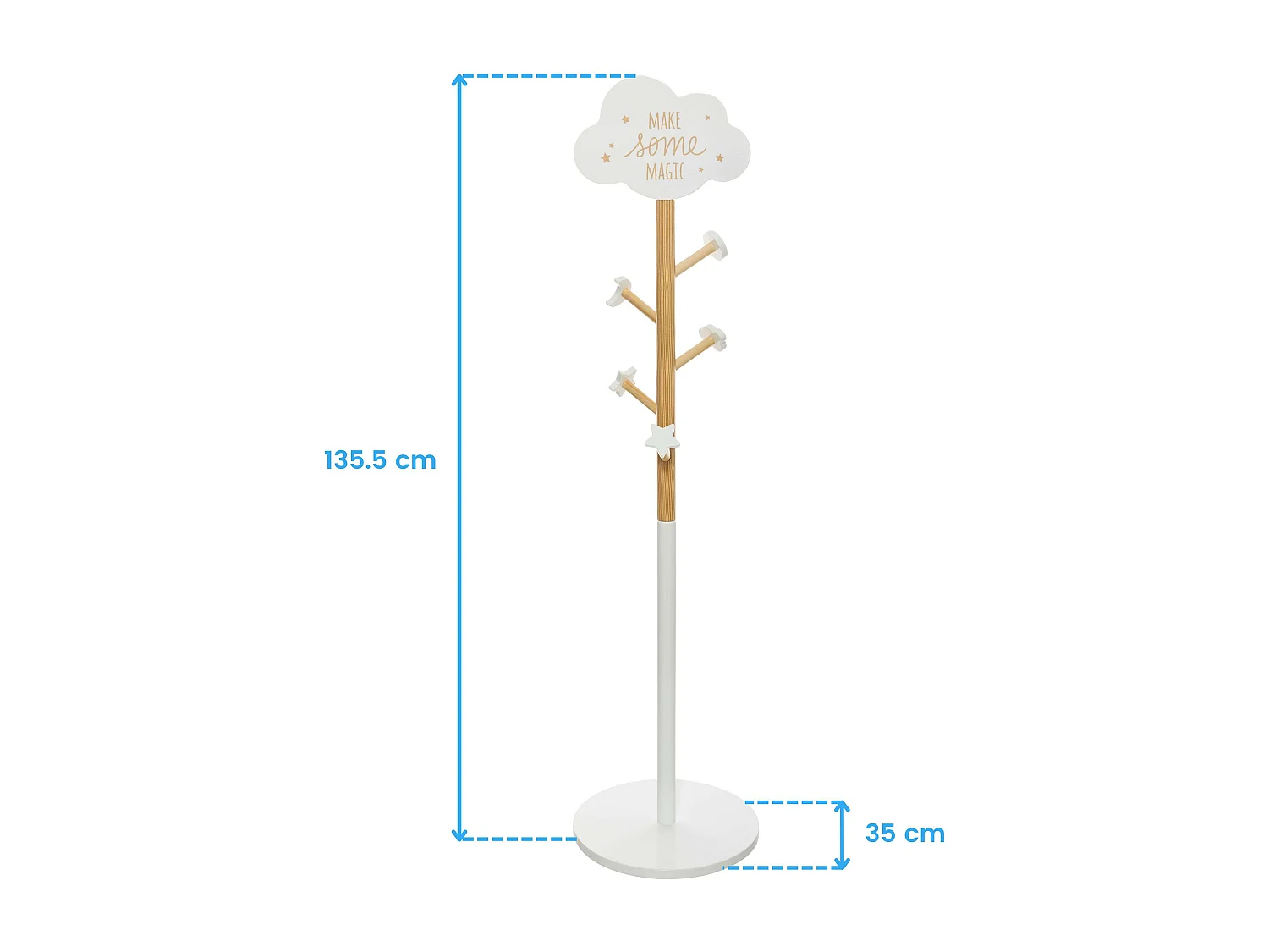 Perchero Pie Nube Infantil 35 cm Melamina Diseño Blanco y Roble