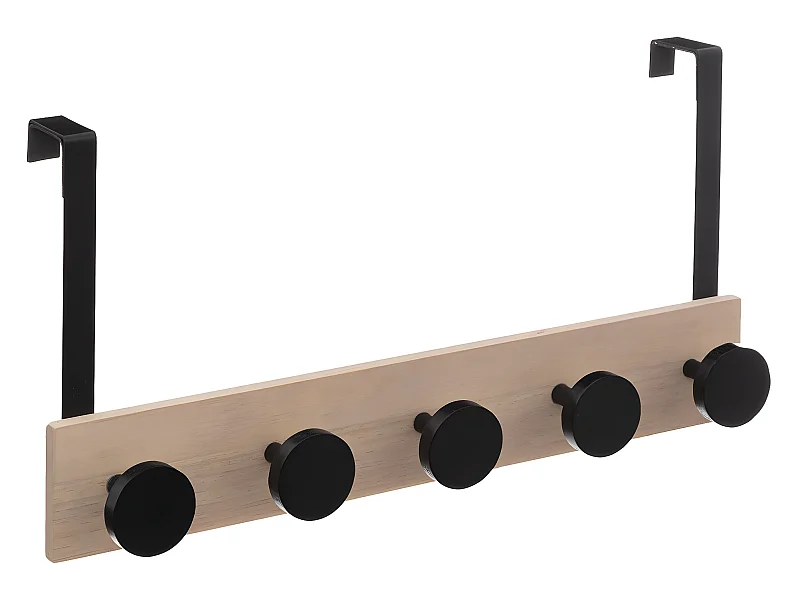 Patère de porte 5 têtes en Bois et Métal Noir  L 50 cm