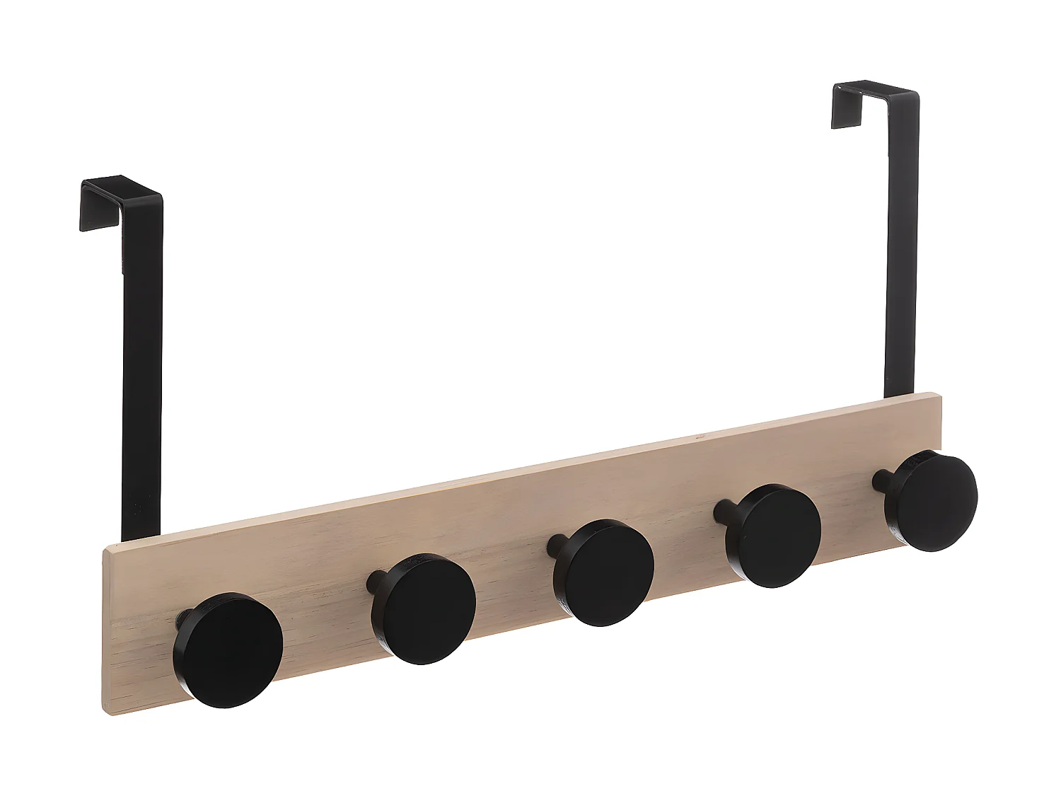 Patère de porte 5 têtes en Bois et Métal Noir  L 50 cm