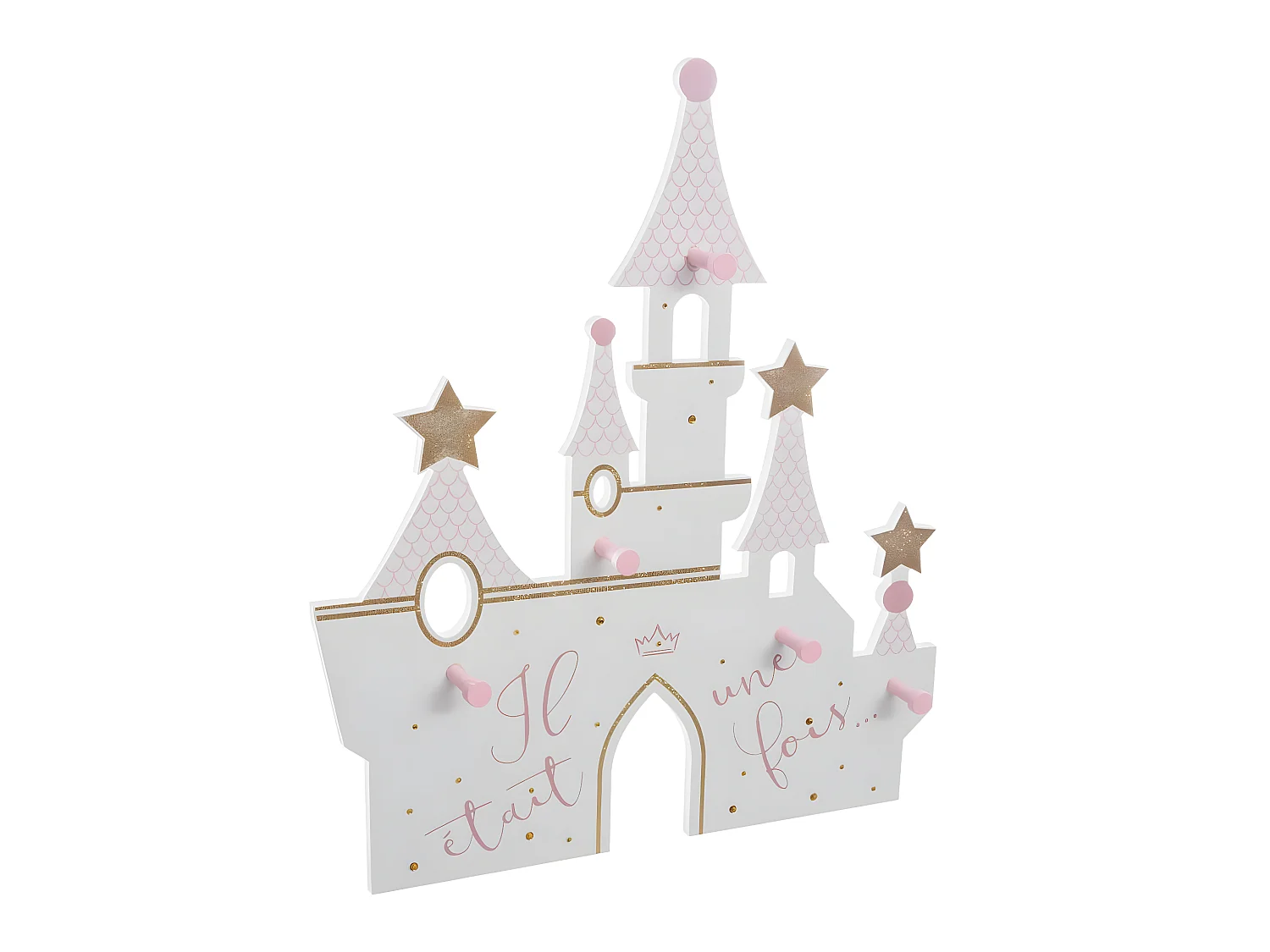 Patère Enfant Chateau 5 Crochets en Bois 40 x 45 cm