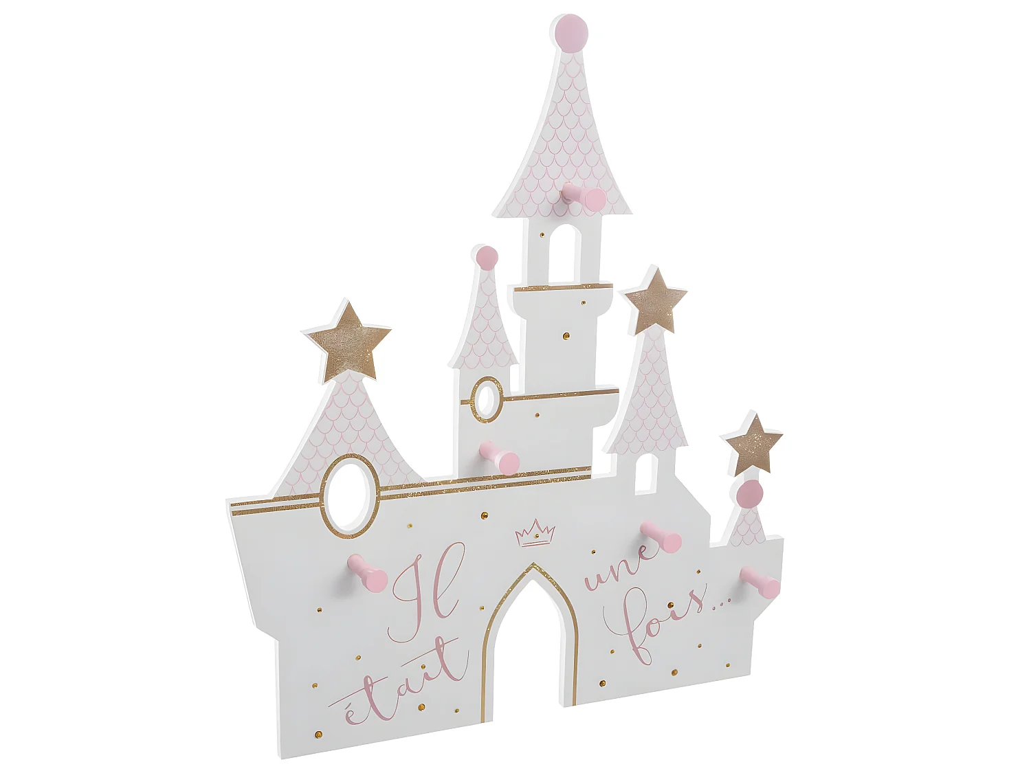 Patère Enfant Chateau 5 Crochets en Bois 40 x 45 cm