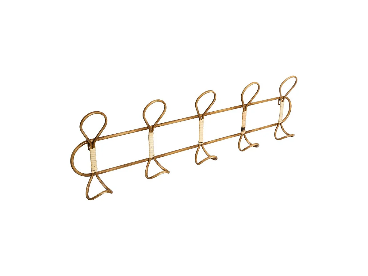Perchero de 5 ganchos de ratán y metal 76.3 x 22.5 cm