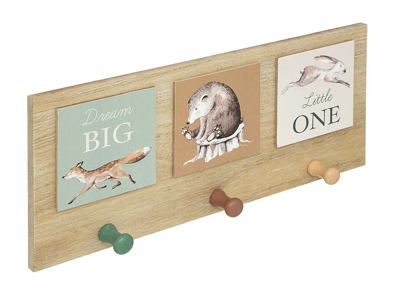 Patère déco Forêt 3 Crochets en Bois 34 x 15 cm