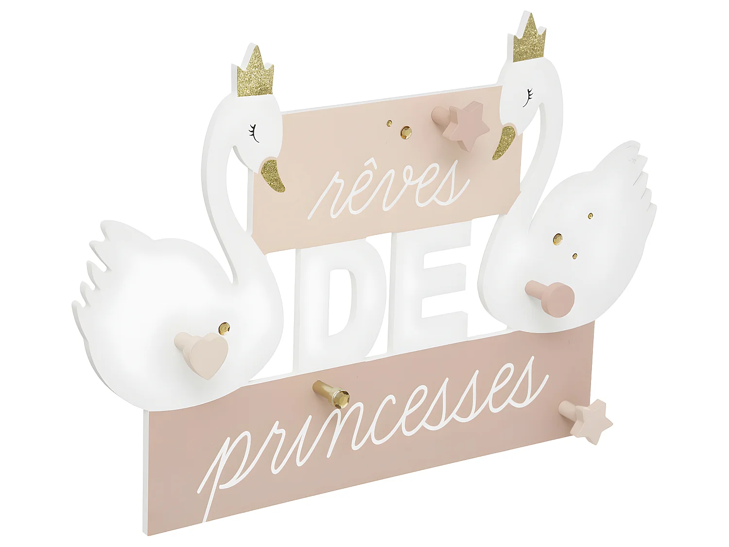 Patère déco Cygnes 5 Crochets en Bois L 50 cm