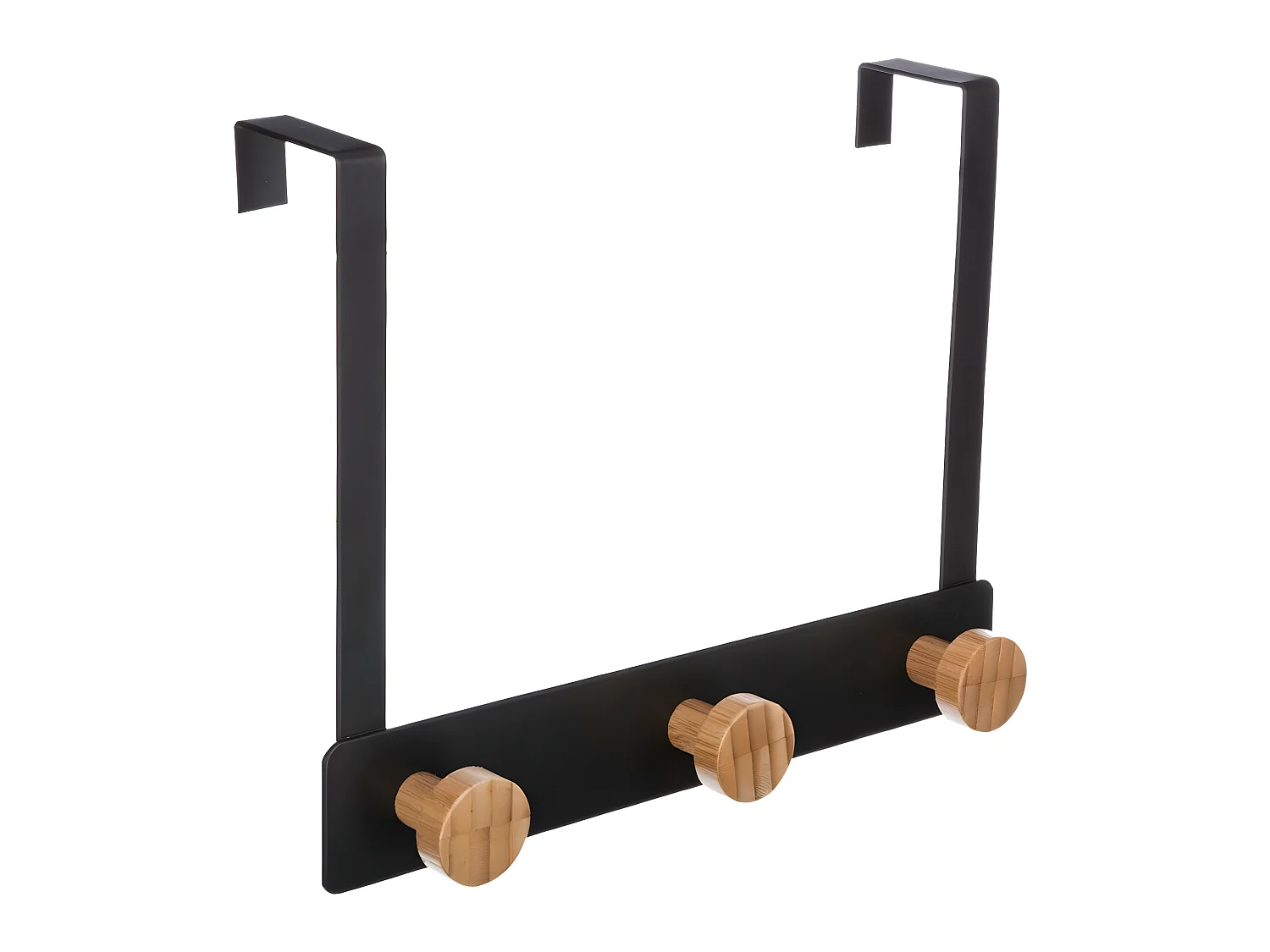 Patère de porte en Métal Noir 3 Têtes en Bambou L 25 cm