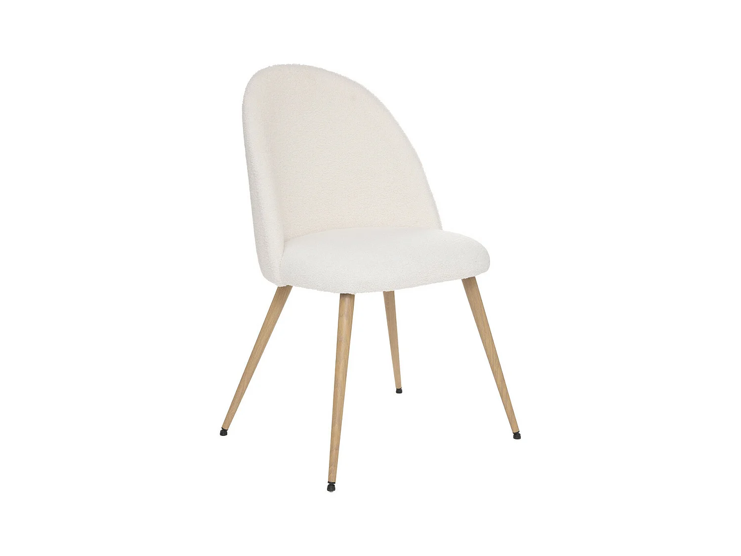 Chaise de table tissu blanc à bouclettes et pieds en métal aspect Bois