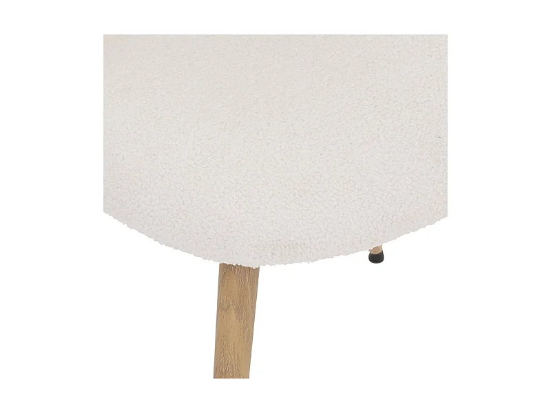 Chaise de table tissu blanc à bouclettes et pieds en métal aspect Bois