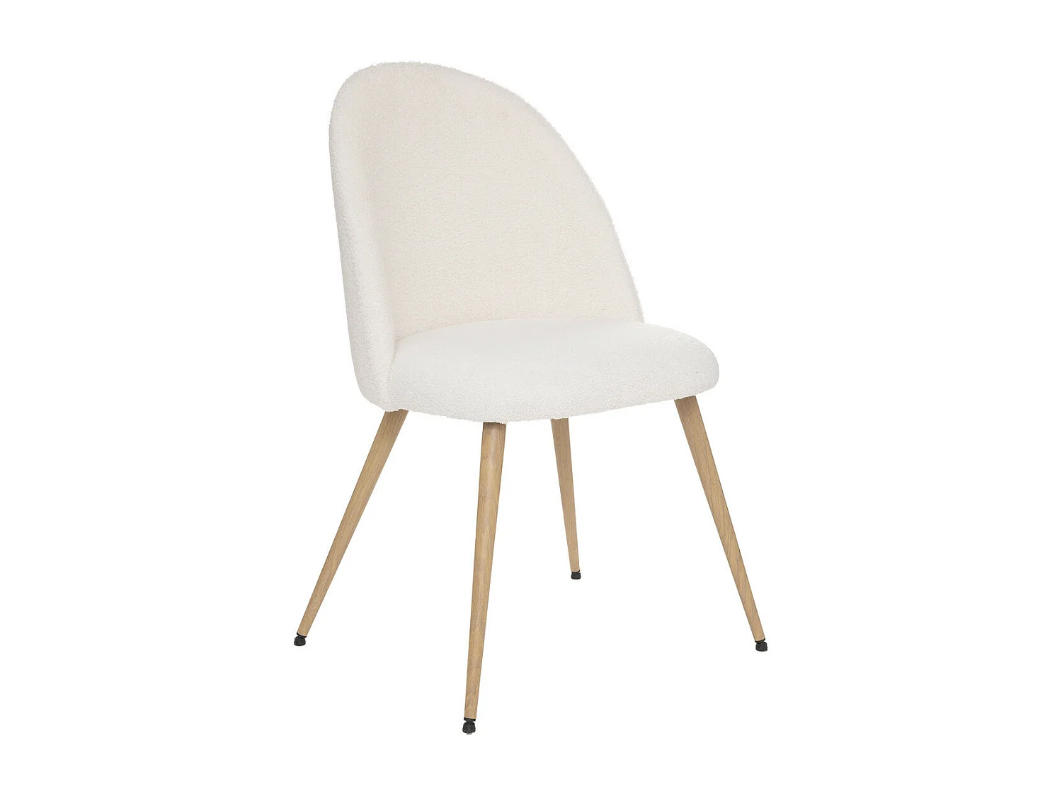 Chaise de table tissu blanc à bouclettes et pieds en métal aspect Bois