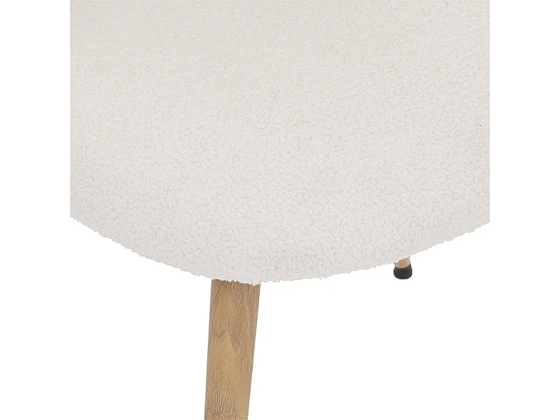 Chaise de table tissu blanc à bouclettes et pieds en métal aspect Bois