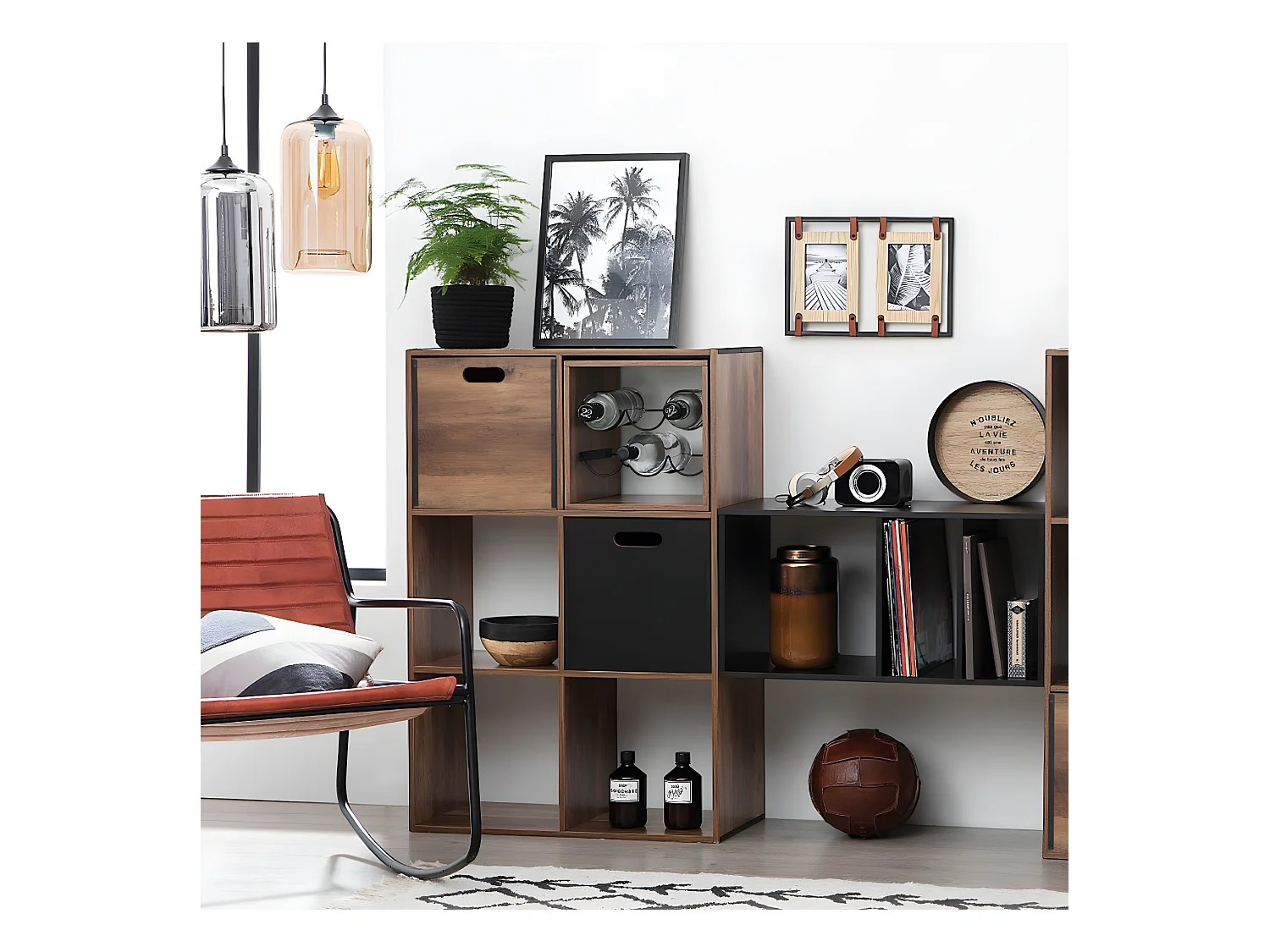 Porta bottiglie quadrato stile industrial in legno 31x31 cm