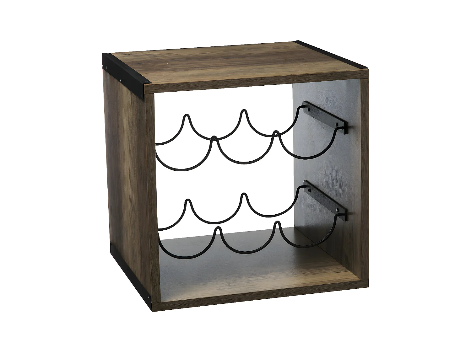 Range bouteilles en Métal Noir Industriel capacité 6 Bouteilles 31 x 31 x H 31 cm