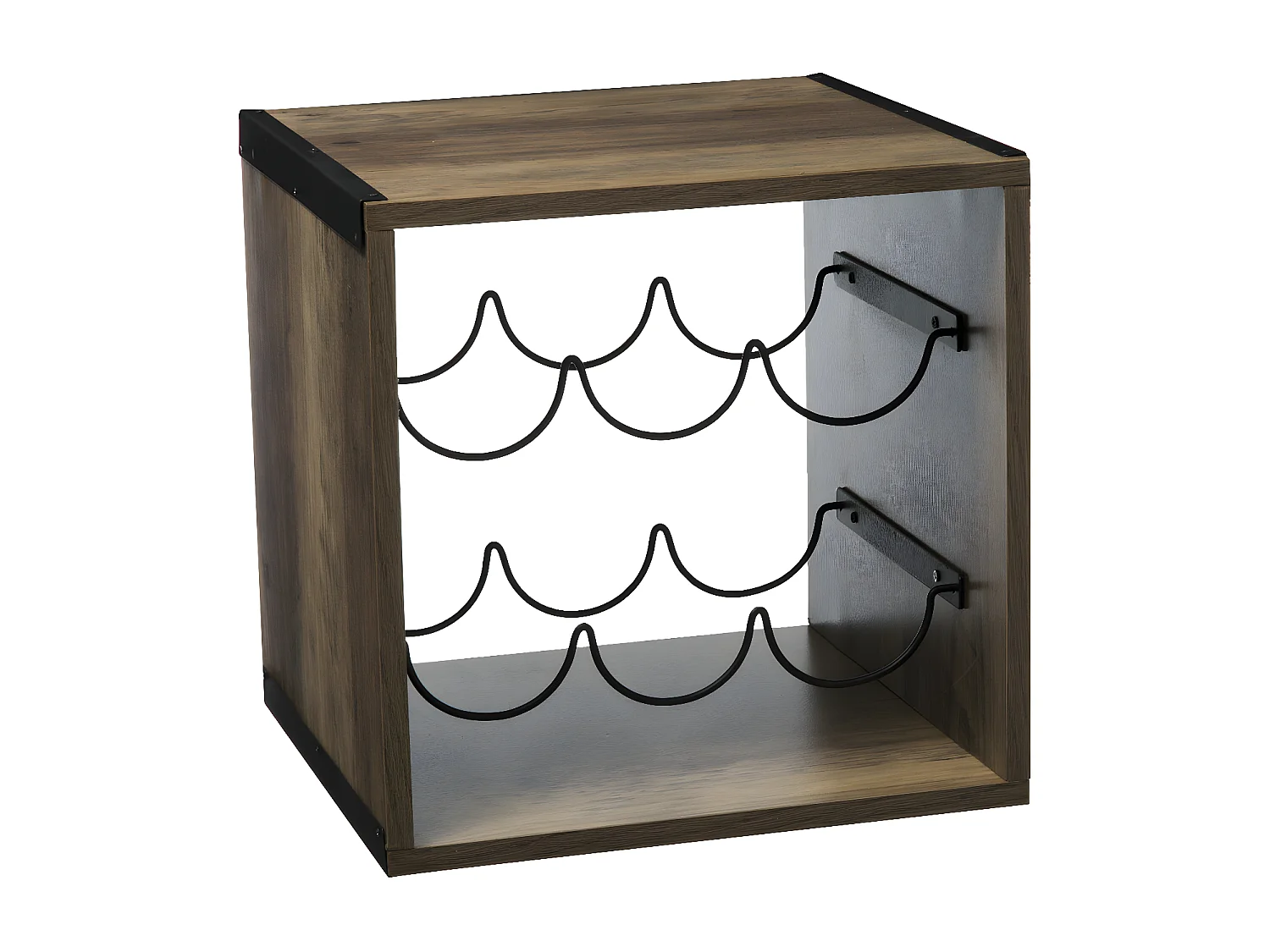 Quadratischer Flaschenhalter im Industriestil aus Holz 31x31 cm