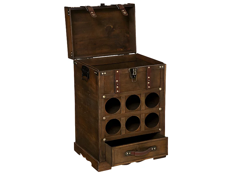 Coffre mini Bar rétro en bois 6 cases à bouteilles H 58.5 cm
