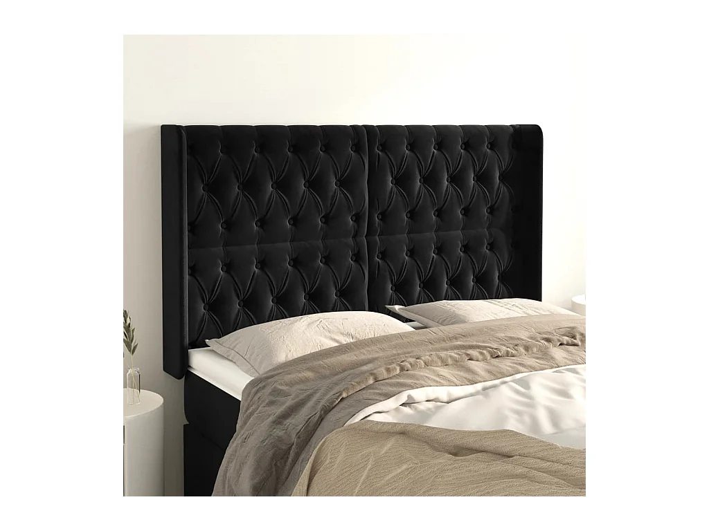 Hoofdbord met vleugels Zwart 163x16x118/128 cm Fluweel