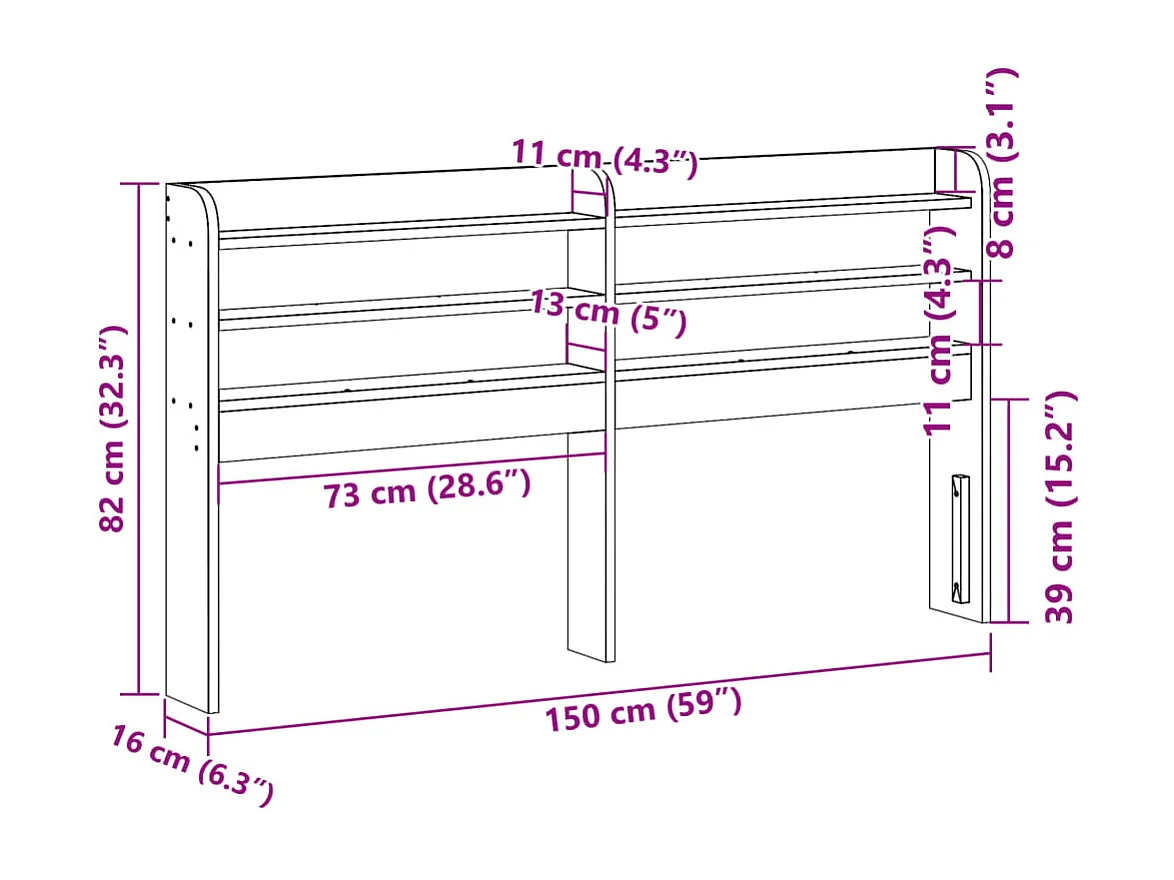 Wit hoofdbord met planken 140 cm massief grenenhout