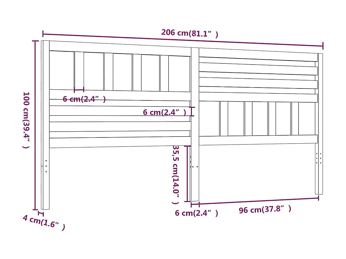 Hoofdbord 206x4x100 cm Massief grenenhout