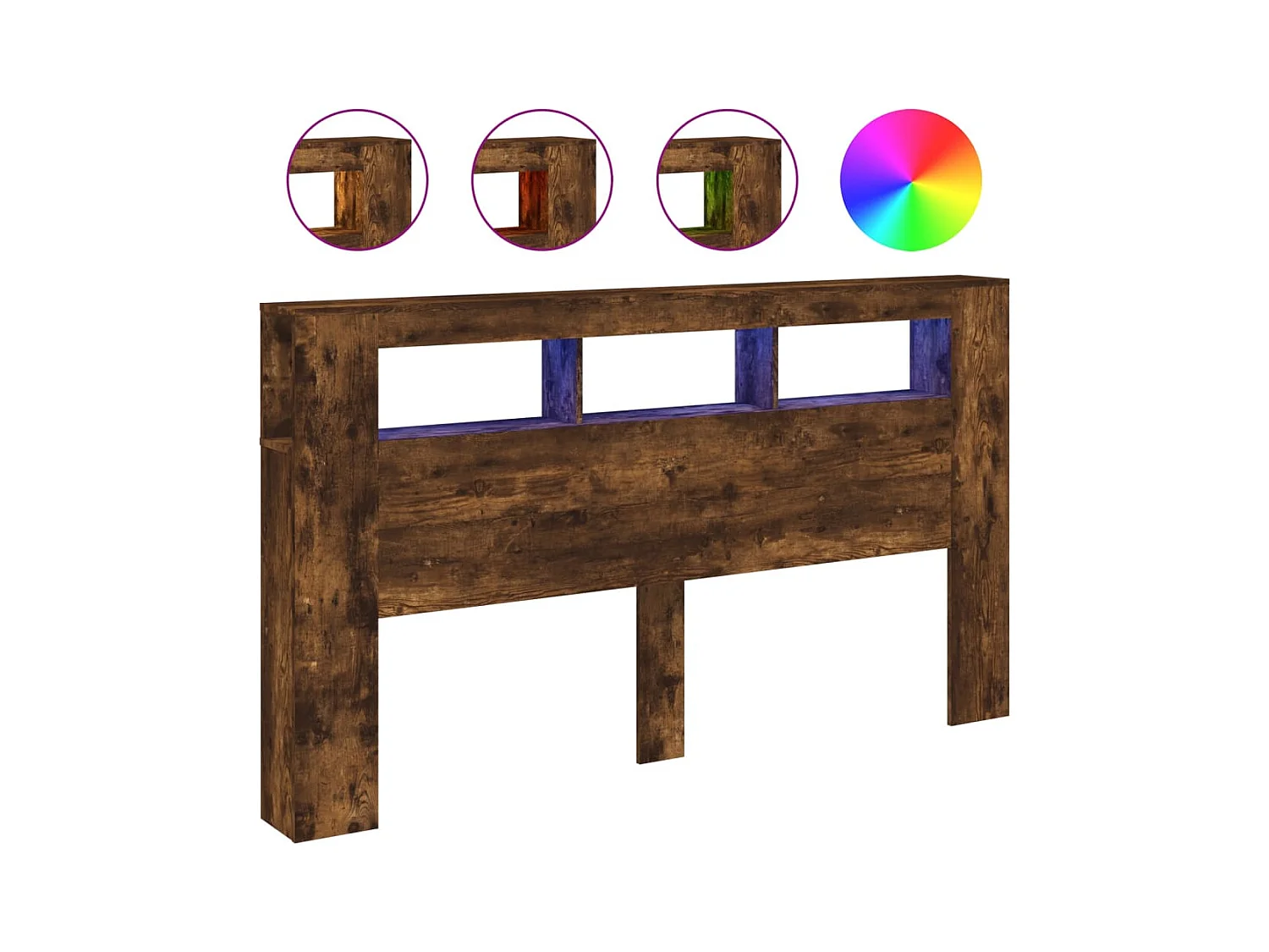 Cabecero LED roble ahumado 180x18,5x103,5cm madera de ingeniería