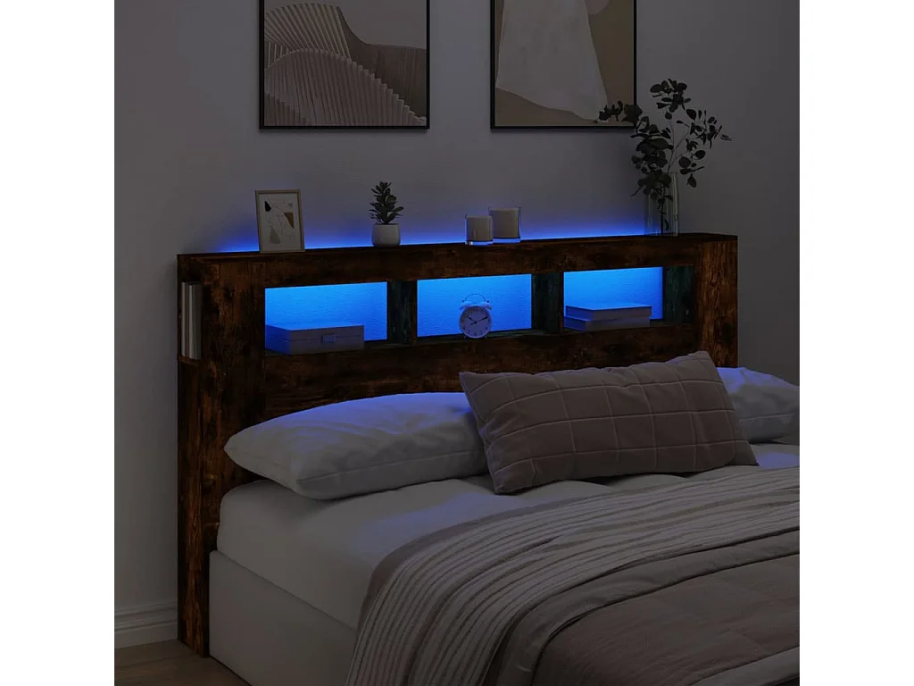 Testiera LED in rovere affumicato 180x18,5x103,5cm in legno ingegnerizzato