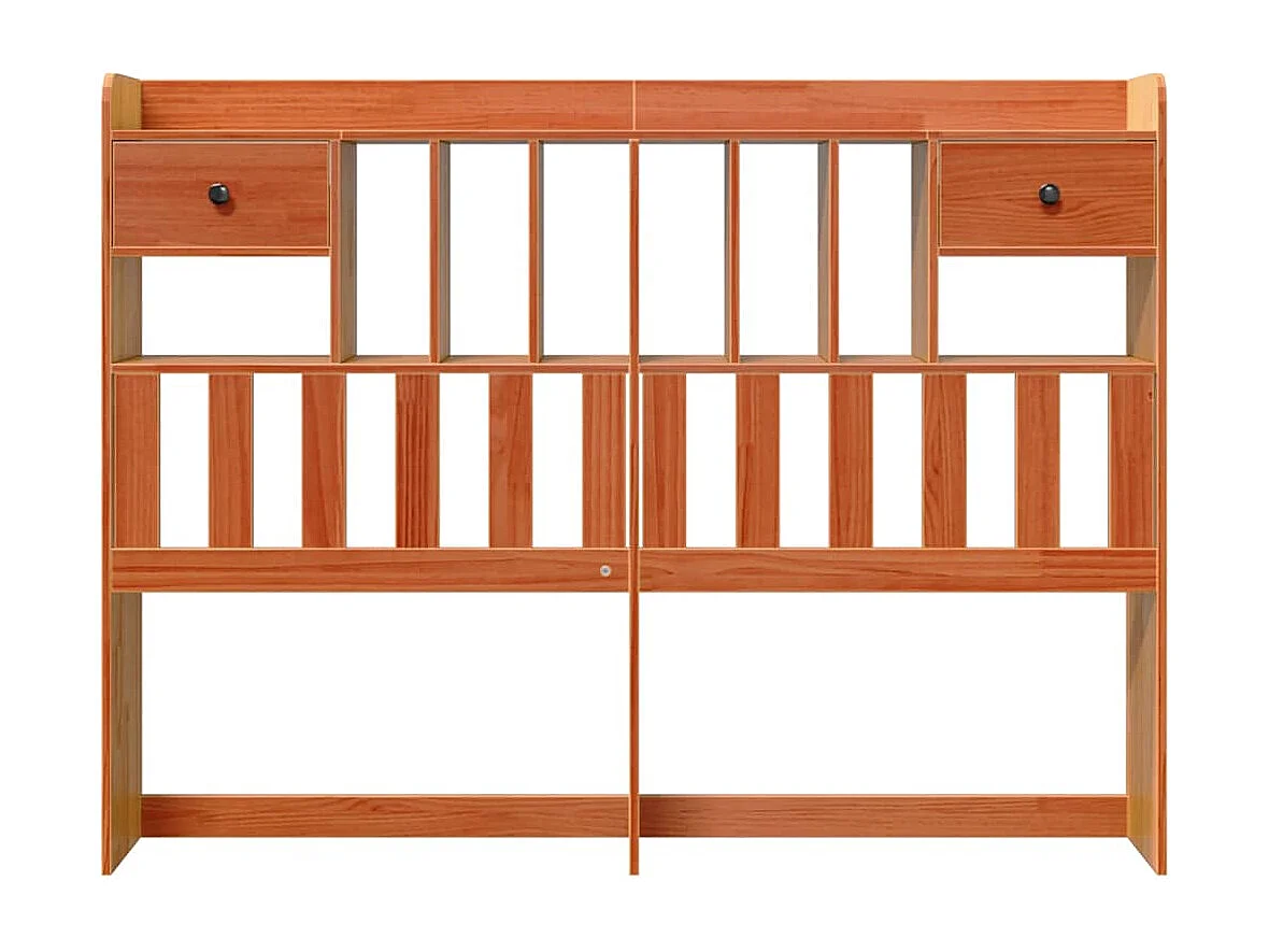 Cabecero encerado marrón con almacenaje 160cm madera maciza de pino