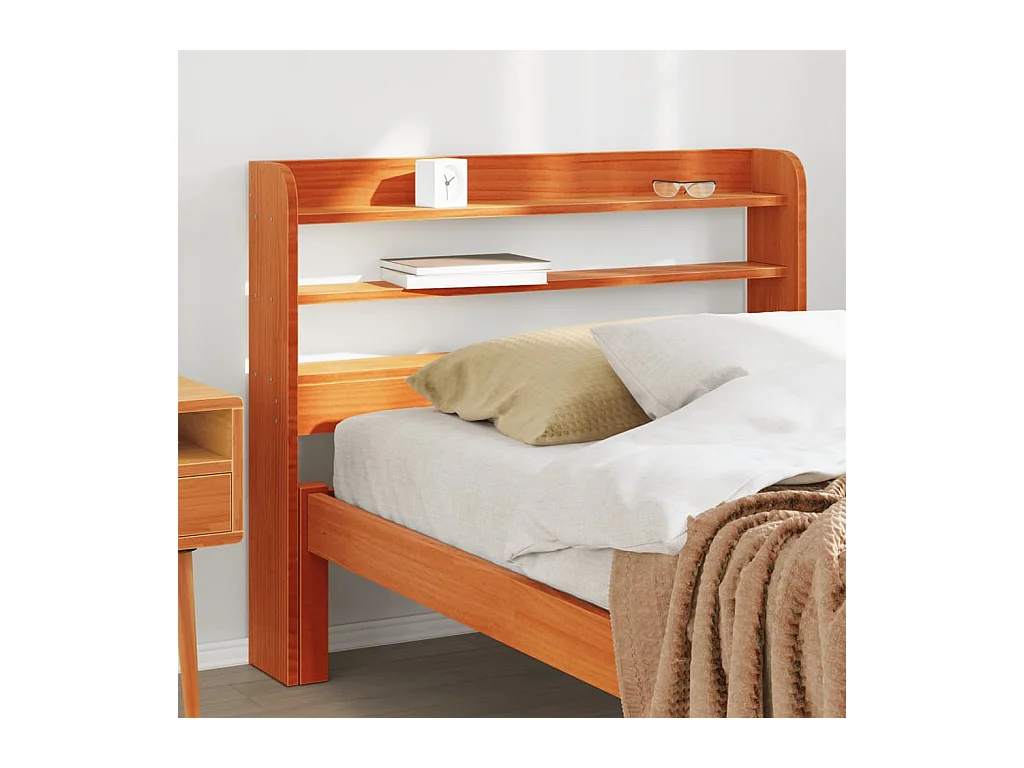 Testiera con ripiani, cera marrone, 100 cm, legno massello di pino