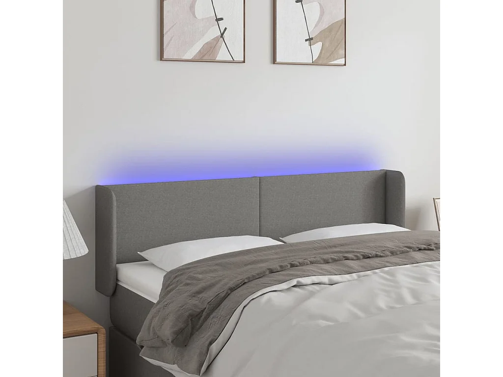 Testiera LED Grigio scuro 147x16x78/88 cm Tessuto