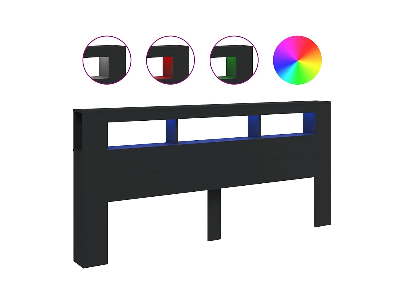 Cabecero LED negro 220x18,5x103,5 cm madera de ingeniería