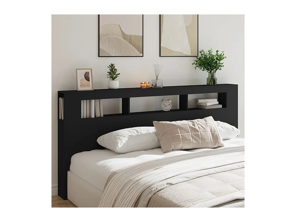 Cabecero LED negro 220x18,5x103,5 cm madera de ingeniería