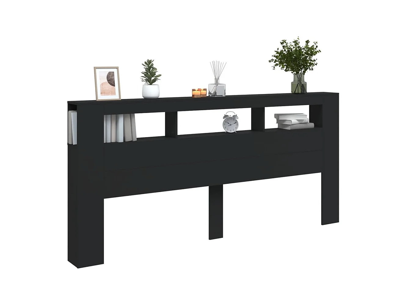 Cabecero LED negro 220x18,5x103,5 cm madera de ingeniería