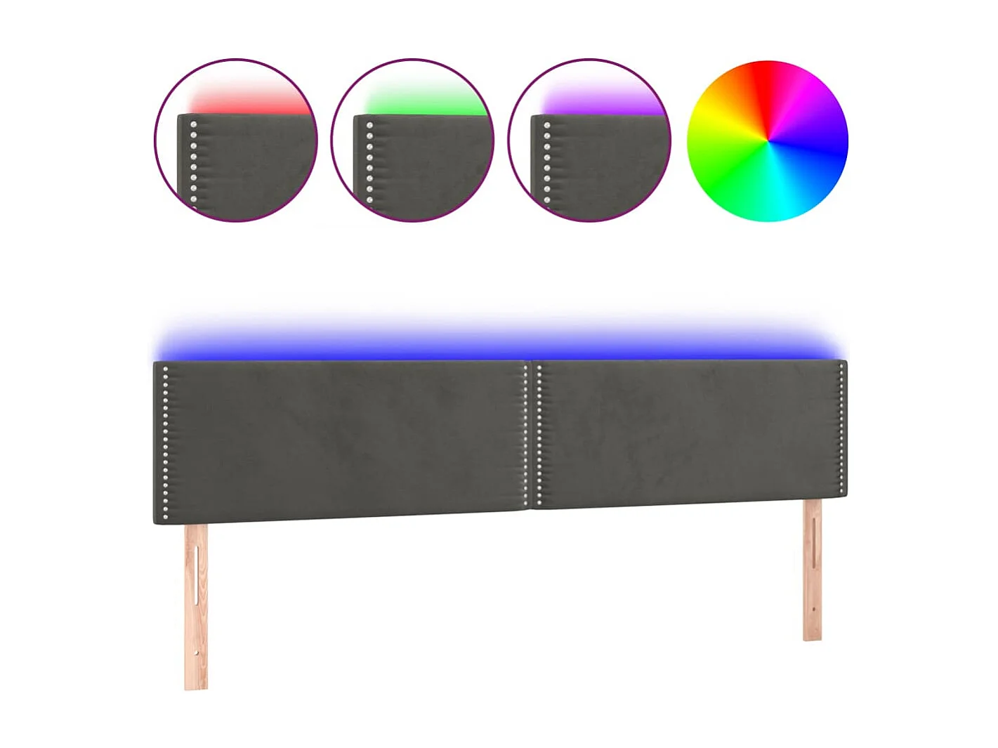 Testiera LED Grigio Scuro 180x5x78/88 cm Velluto