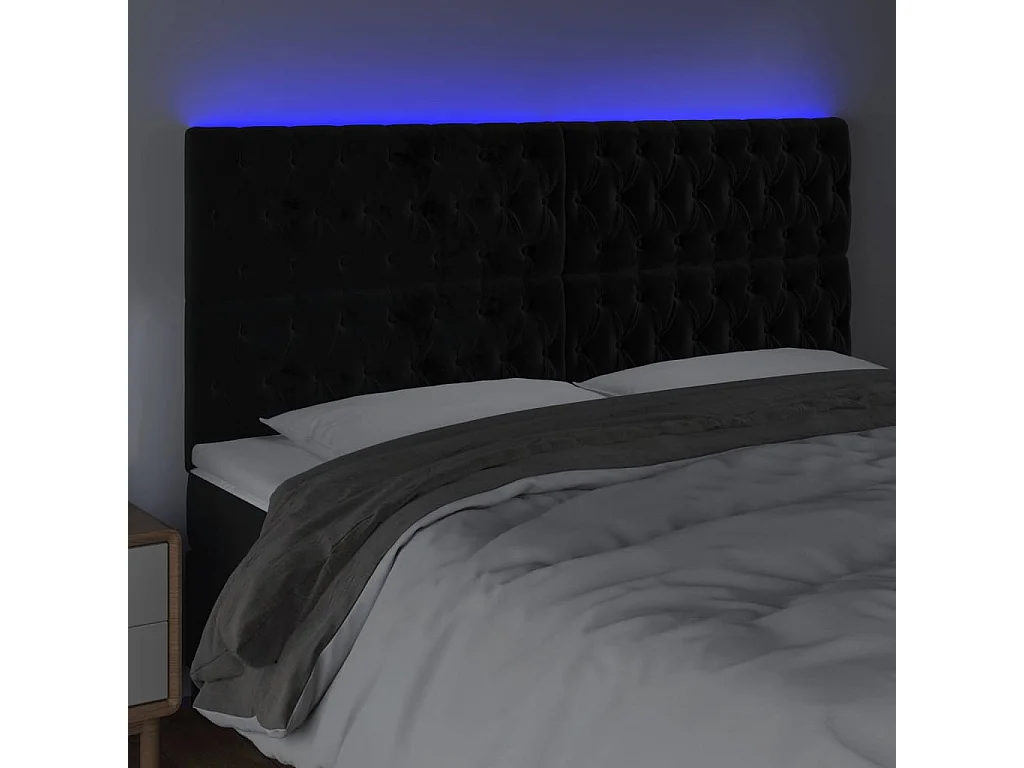 Tête de lit à LED Noir 180x7x118/128 cm Velours
