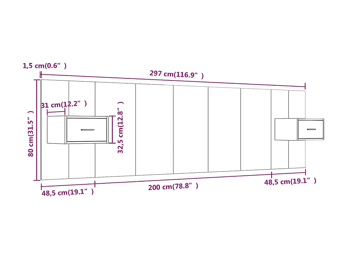 Sonoma Graues Kopfteil aus Holzwerkstoff mit Schränken