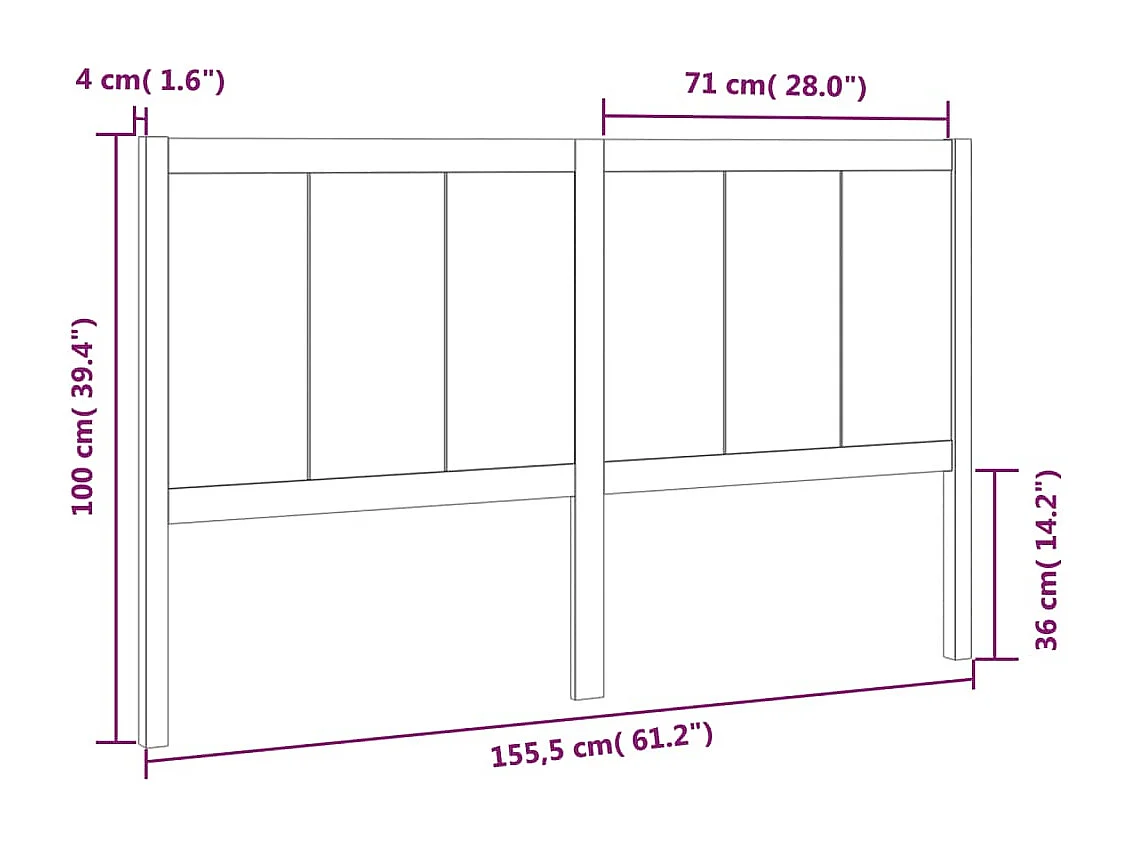 Testiera 155,5x4x100 cm Legno massello di pino