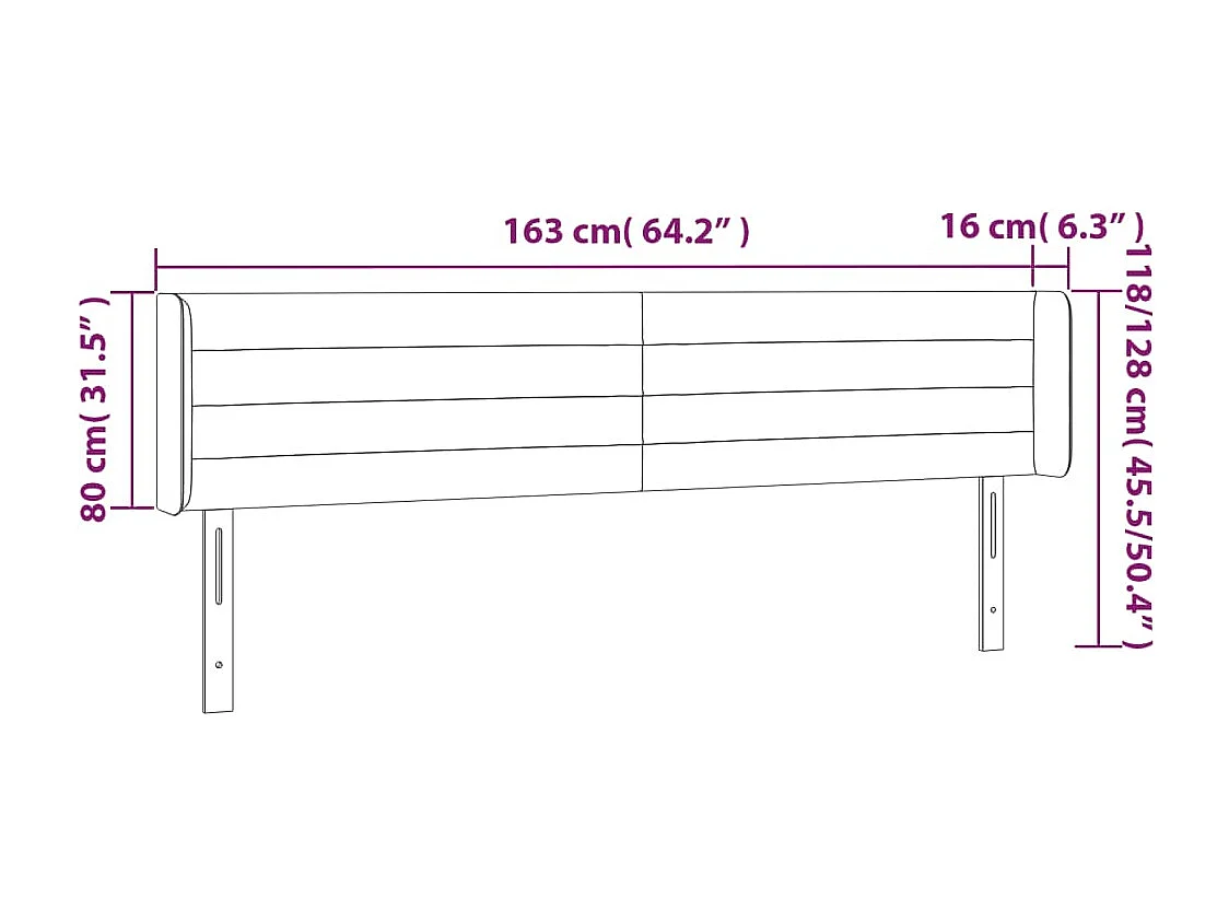Hoofdbord met vleugels Zwart 163x16x78/88 cm Stof