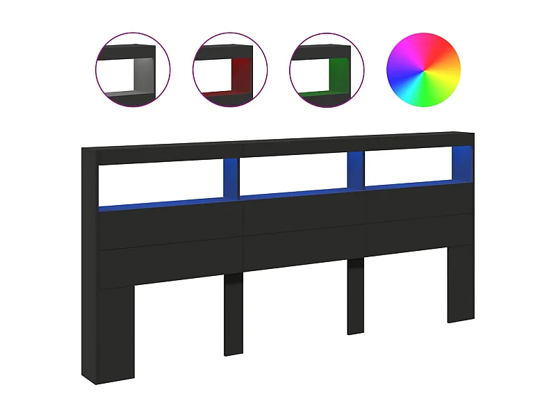 Hoofdbord kledingkast met LED zwart 220x17x102 cm