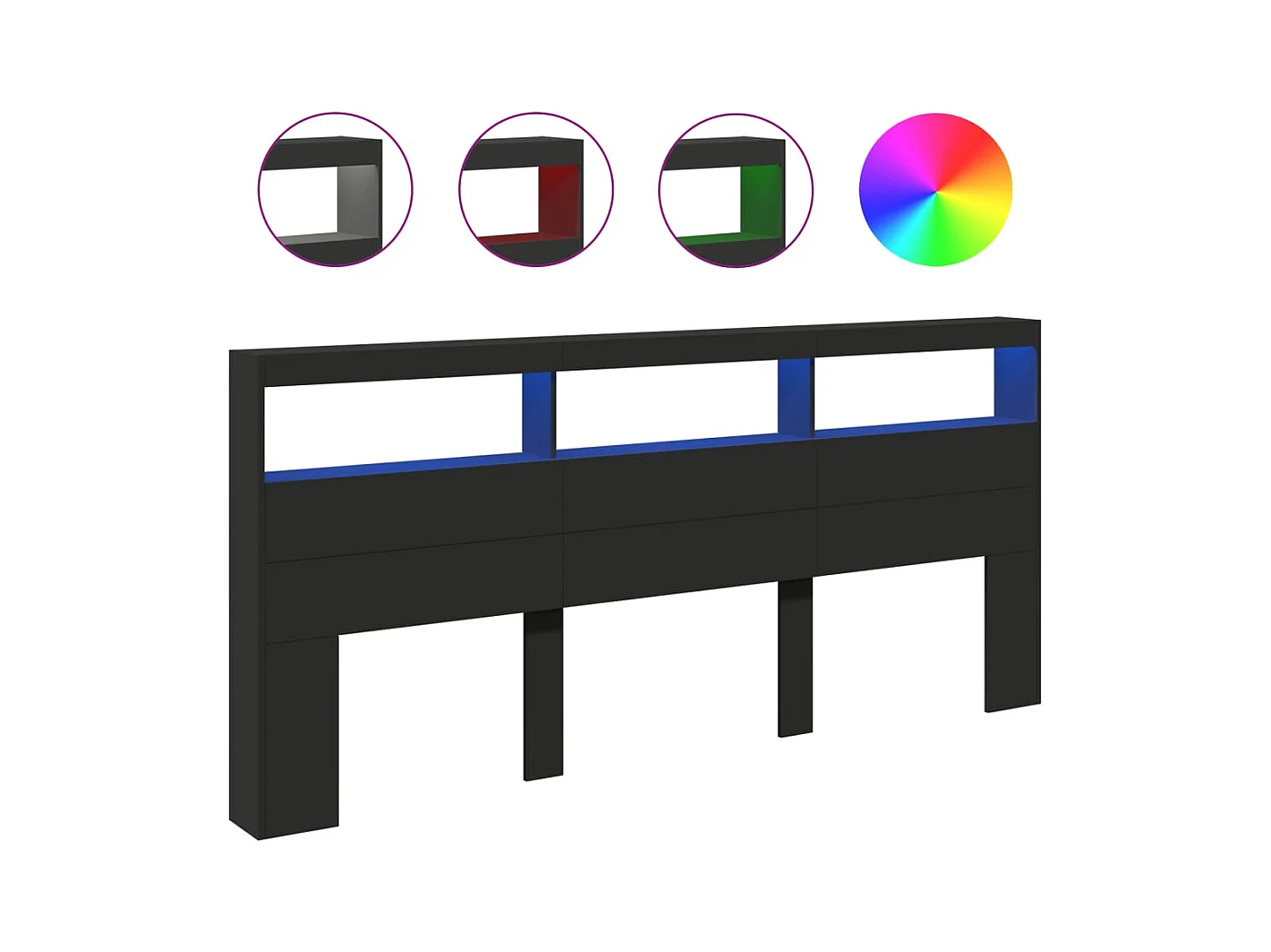 Kopfteil Kleiderschrank mit LED schwarz 220x17x102 cm