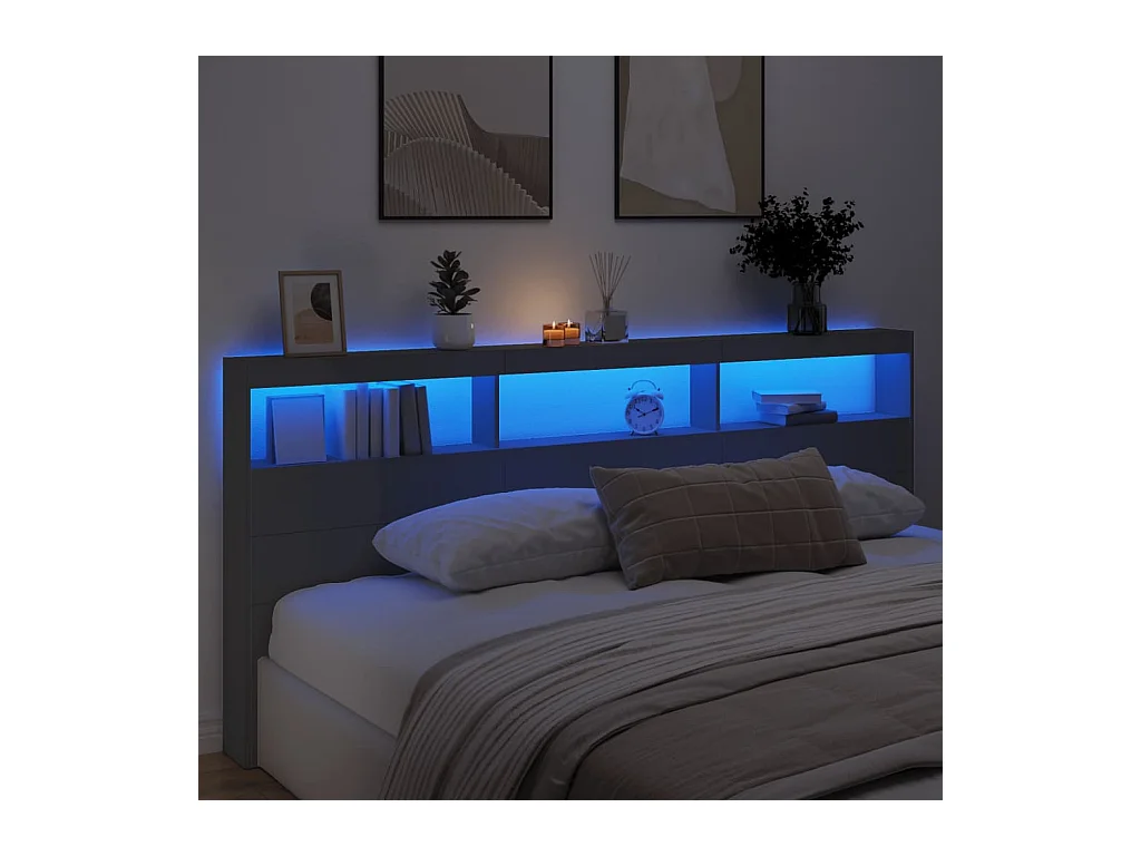 Kopfteil Kleiderschrank mit LED schwarz 220x17x102 cm