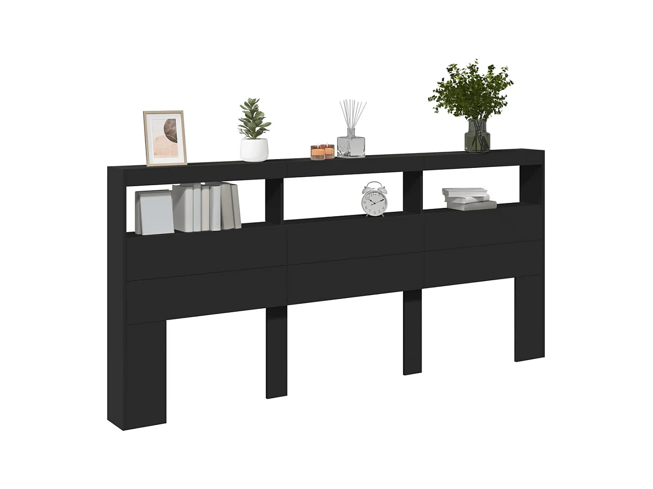 Kopfteil Kleiderschrank mit LED schwarz 220x17x102 cm