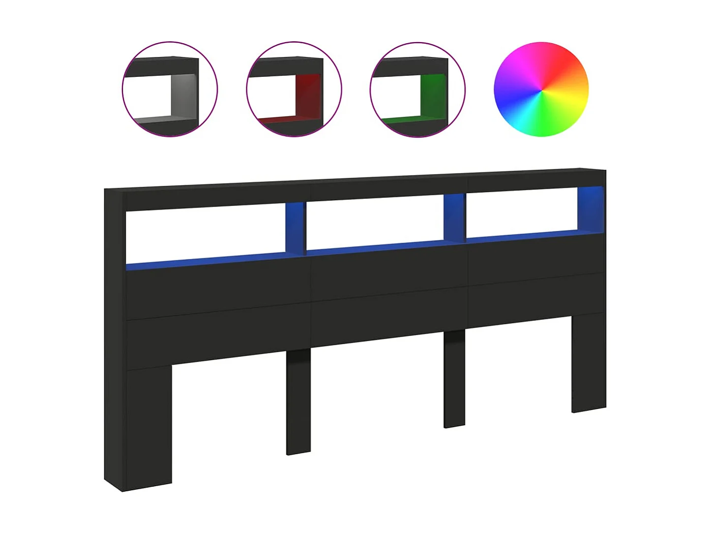 Armadio testiera con LED nero 220x17x102 cm