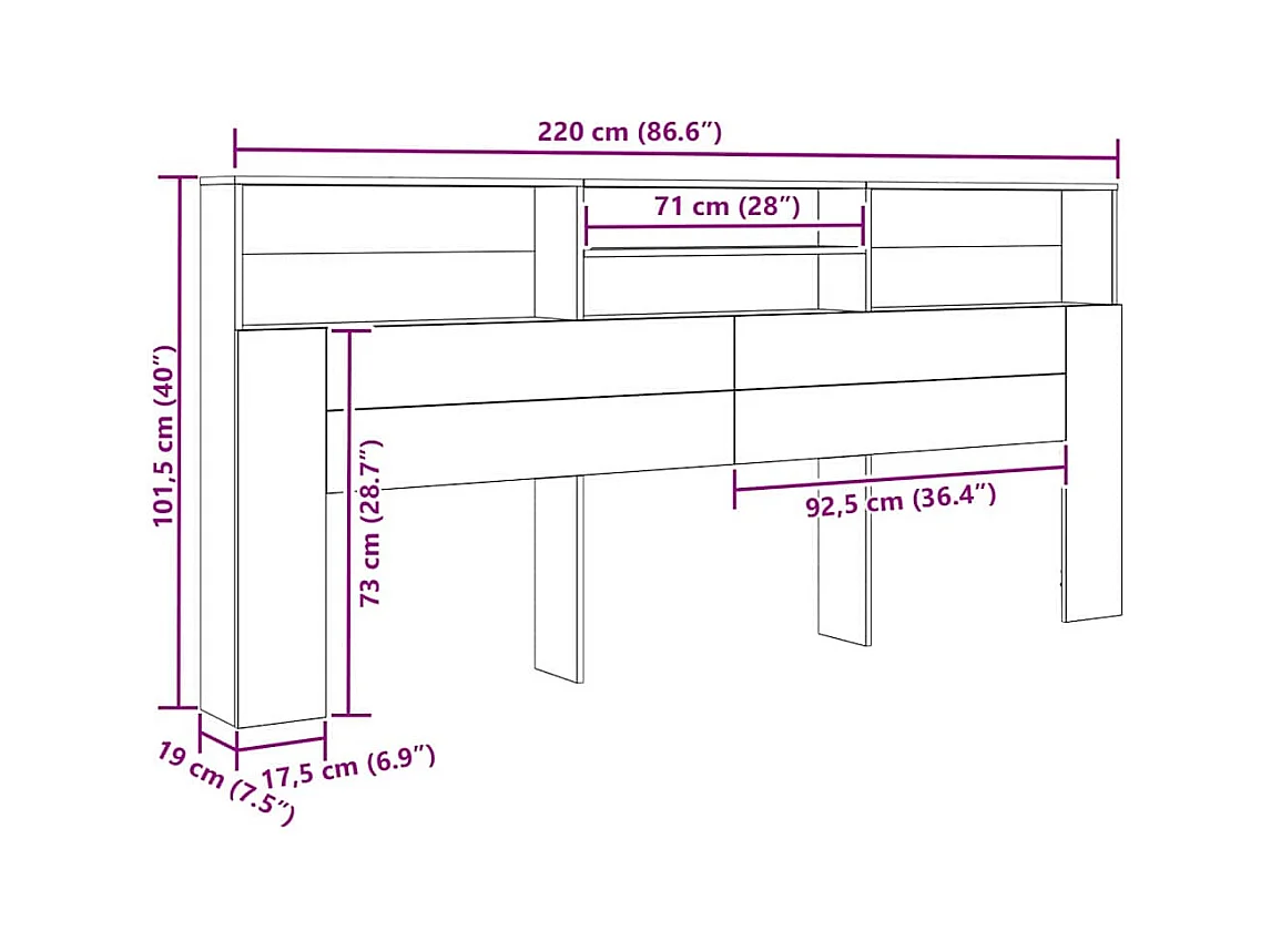 Cabinet de Tête de Lit chêne artisanal 220 x 19 x 101.5 cm